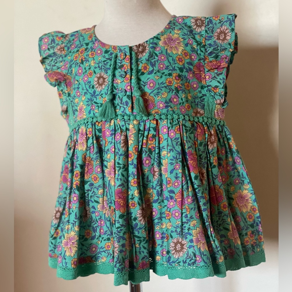 Spell | Little Gypsies Turquoise Folk Town Blouse | 6Y